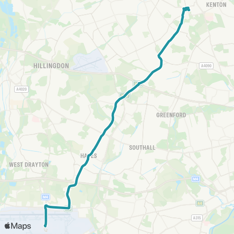TfL Heathrow Central - Harlington - Hayes - Northolt - Harrow Bus Sta map
