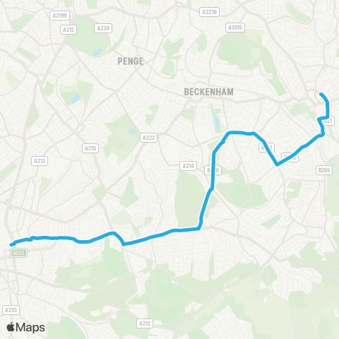 TfL Bromley N - Pk Langley - Bethlem Royal Hosp - Shirley - Croydon Town Ctr map