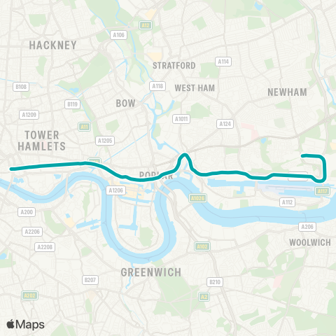 TfL Bank / Tower Gateway / Stratford / Stratford International - Beckton / Lewisham / Woolwich Arsenal map