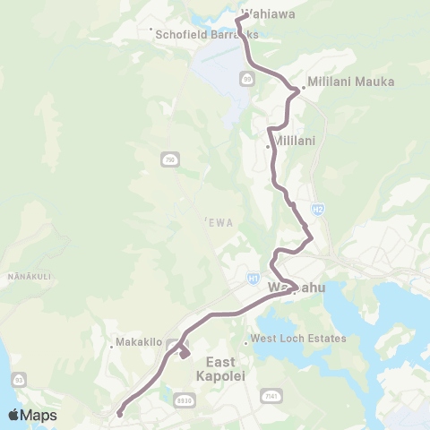 TheBus Wahiawa-Mililani-Waipahu-Kapolei map