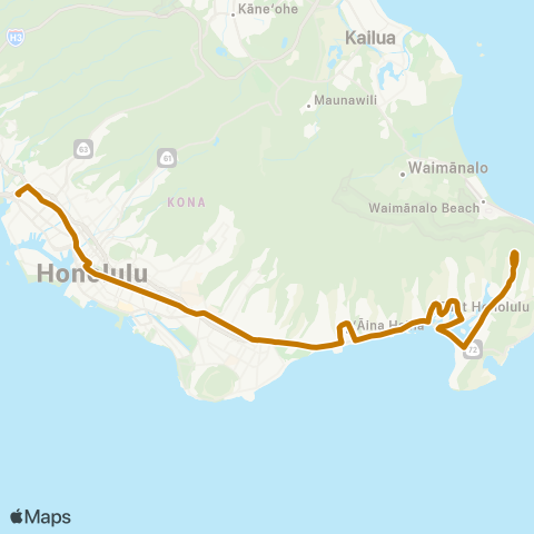 TheBus Kaimuki-Kalihi map