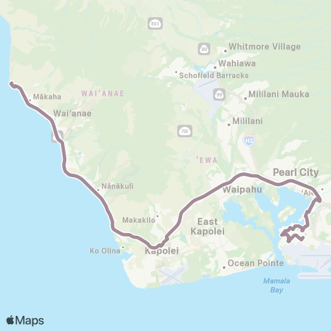 TheBus Waianae Coast-Pearl Harbor Express map
