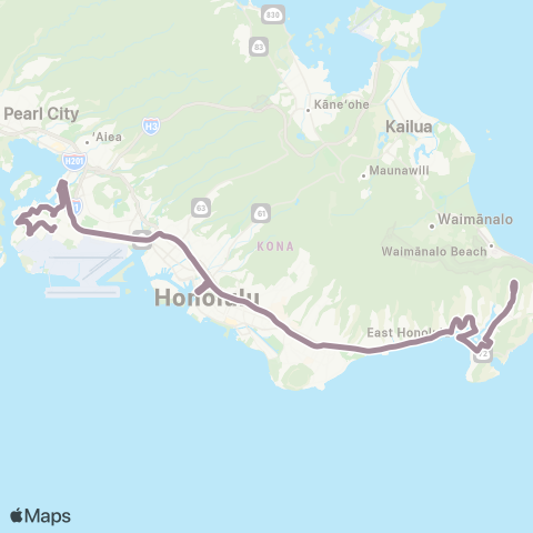 TheBus Hawaii Kai-Pearl Harbor Express map