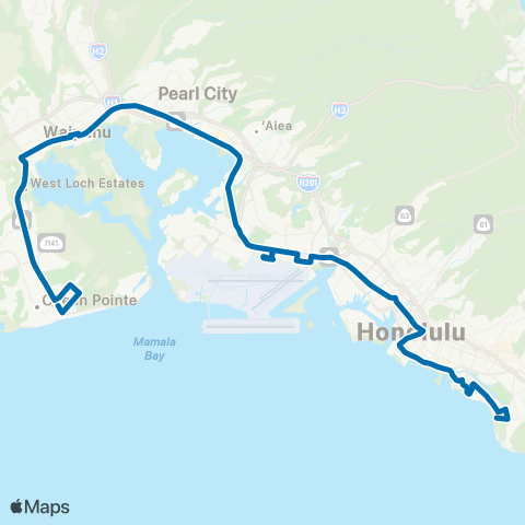 TheBus Ewa Beach-Waikiki map