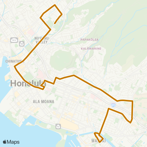 TheBus Nuuanu-Punahou-Mccully map