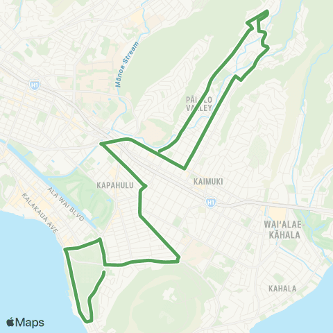 TheBus Kapiolani Park-Palolo Valley map