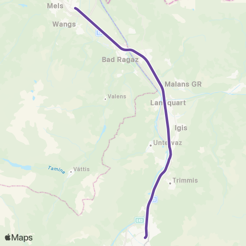THURBO Sargans - Chur map