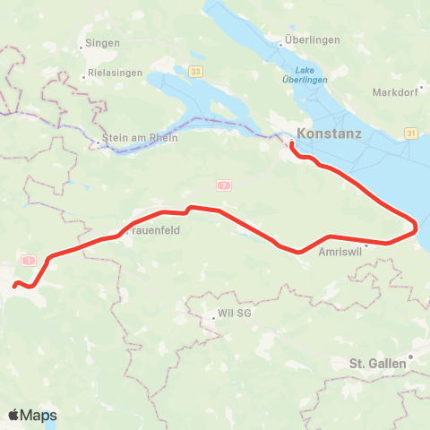 THURBO Konstanz - Winterthur map