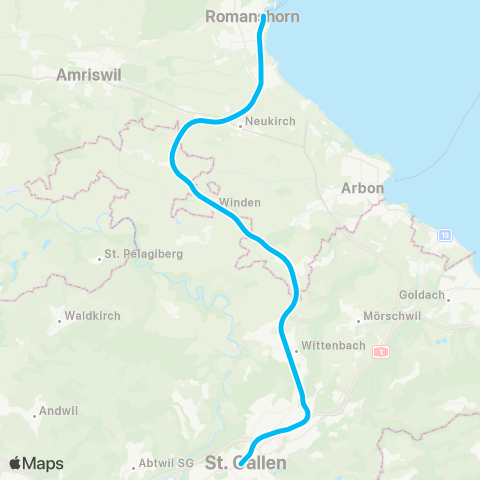 THURBO Wittenbach - St. Gallen map