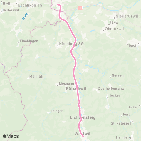 THURBO Wil SG - Wattwil map