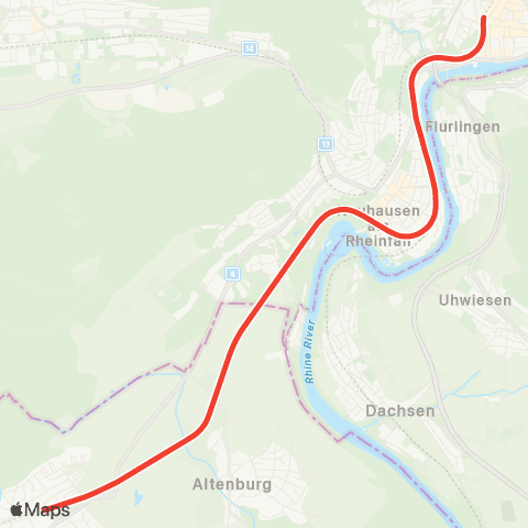 THURBO Schaffhausen - Jestetten map