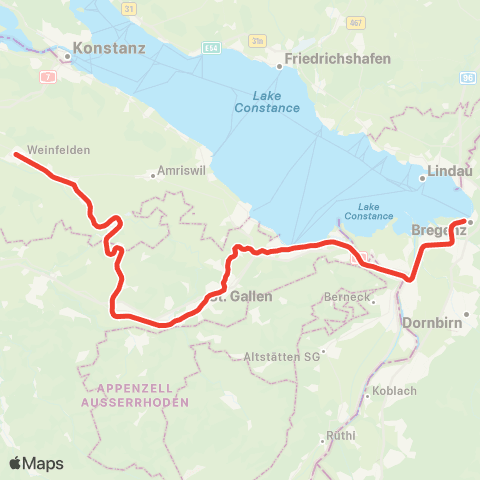THURBO Weinfelden - Bregenz map