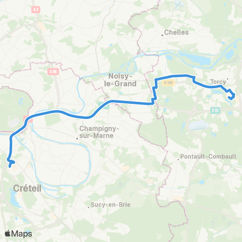Île-de-France Mobilités Créteil - l'Échat (Hôp. Henri Mondor) <> Gare de Torcy map