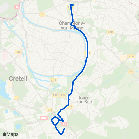 Île-de-France Mobilités Les Boullereaux <> Gare de Boissy-St-Léger map