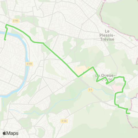 Île-de-France Mobilités Ccial les 4 Chênes <> Gare de Champigny map