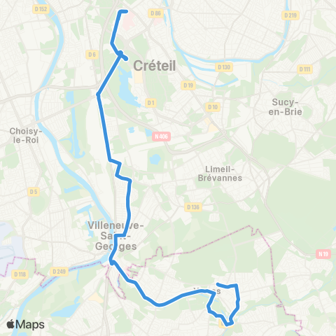 Île-de-France Mobilités Rue de Villecresnes <> Créteil / l'Échat map