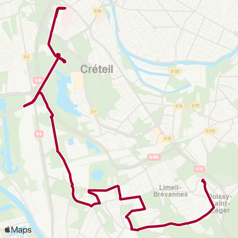 Île-de-France Mobilités Créteil / l'Échat <> Gare de Boissy-St-Léger map