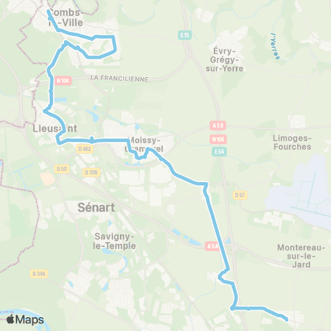 Île-de-France Mobilités Château du Jard <> Gare de Combs-la-Ville / Quincy map