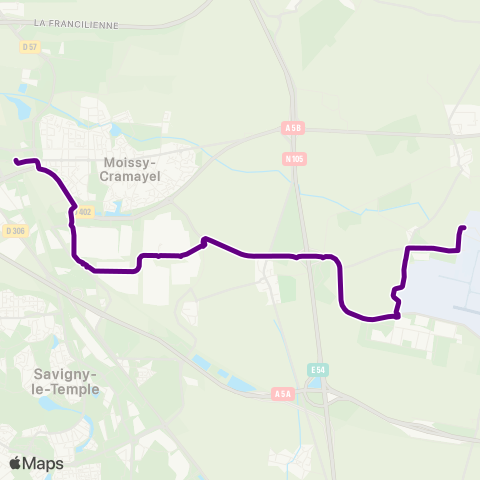 Île-de-France Mobilités Villaroche N. <> Gare de Lieusaint Moissy map