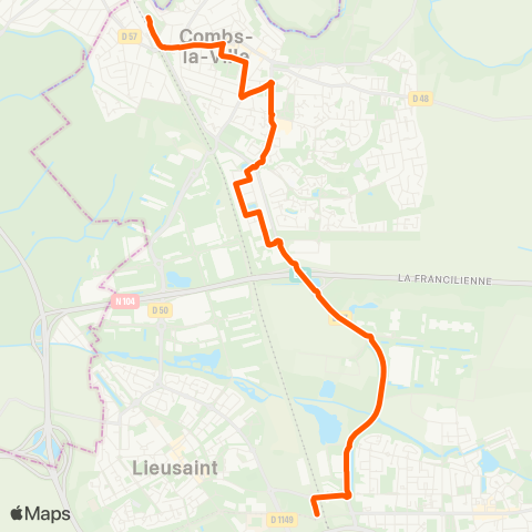 Île-de-France Mobilités Gare de Combs-la-Ville Quincy <> Gare de Lieusaint Moissy map