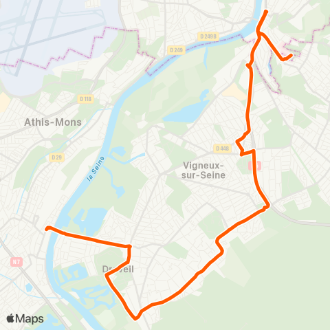 Île-de-France Mobilités Gare de Villeneuve-St-Georges <> Juvisy Gare rout. Seine map