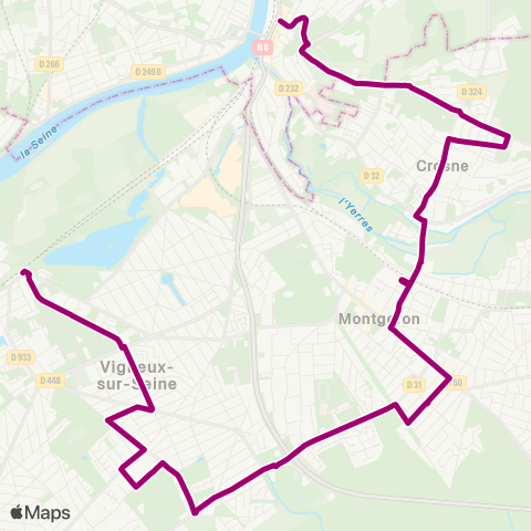Île-de-France Mobilités Gare de Vigneux-s/-Seine <> Gare de Villeneuve Pl. Semard map