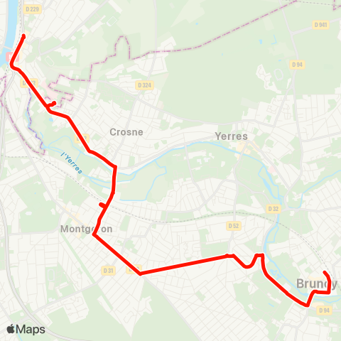 Île-de-France Mobilités Gare de Villeneuve <> Gare de Brunoy map