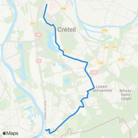 Île-de-France Mobilités L'Échat <> Gare de Villeneuve Pl. Semard map