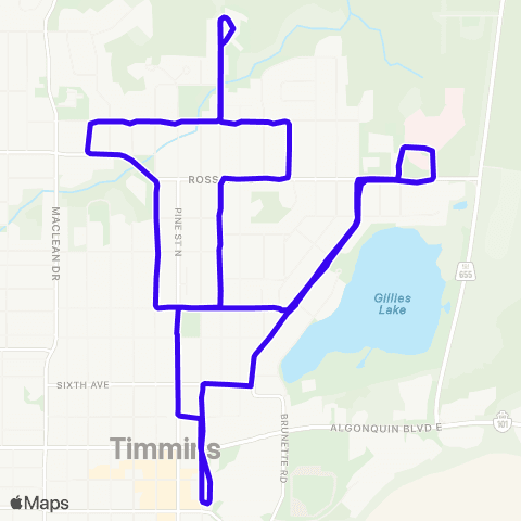 Timmins Transit Howard/Brousseau map