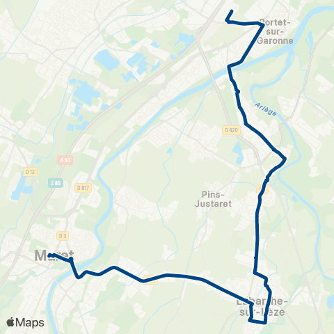 Tisséo Muret Gare SNCF - Parvis / Portet Gare SNCF (par Labarthe) map