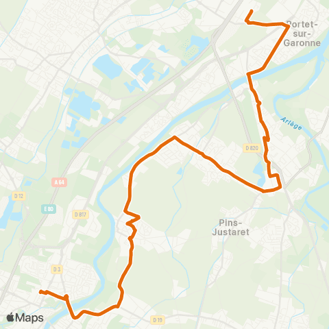 Tisséo Muret Gare SNCF - Parvis / Portet Gare SNCF (par Saubens) map