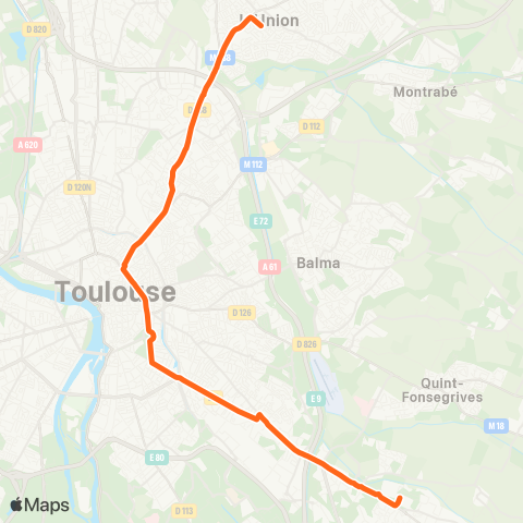 Tisséo L'Union Gde Halle / St-Orens Ctre comm. map