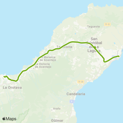 TITSA Santa Cruz Puerto de la Cruz sin Paradas map