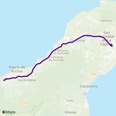 TITSA Lanzadera Ull los Realejos Campus de Guajara map