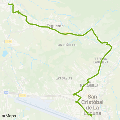 TITSA Circular la Laguna Tejina Tacoronte la Laguna map