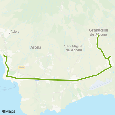 TITSA Estación Costa Adeje los Cristianos San Isidro map