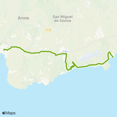 TITSA Los Cristianos Guaza Parque la Reina Chafiras Costa San Miguel los Abrigos map