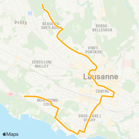 tl - Transports publics lausannois Lausanne, Maladière-Lac - Lausanne, Désert map