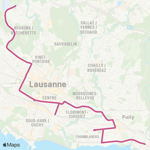 tl - Transports publics lausannois Paudex, Verrière - Lausanne, Blécherette map