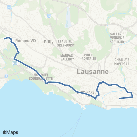 tl - Transports publics lausannois Pully, gare - Chavannes-R., Glycines map
