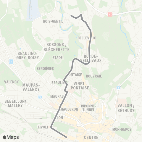 tl - Transports publics lausannois Lausanne, gare - Le Mont-sur-L., Maillefer map