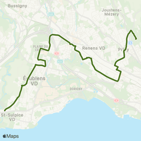 tl - Transports publics lausannois St-Sulpice VD, Venoge nord - Prilly, Mont-Goulin map