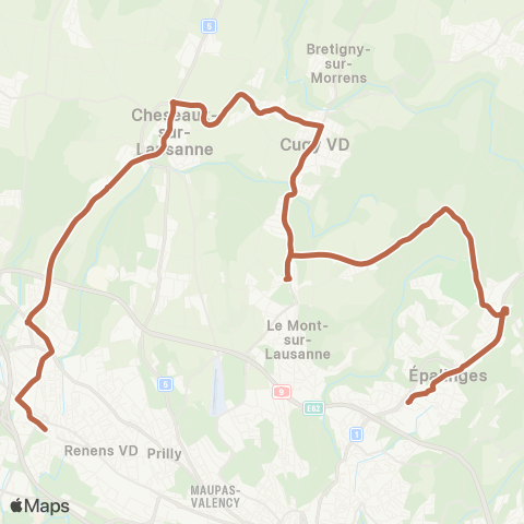 tl - Transports publics lausannois Renens VD, gare - Epalinges, Croisettes map