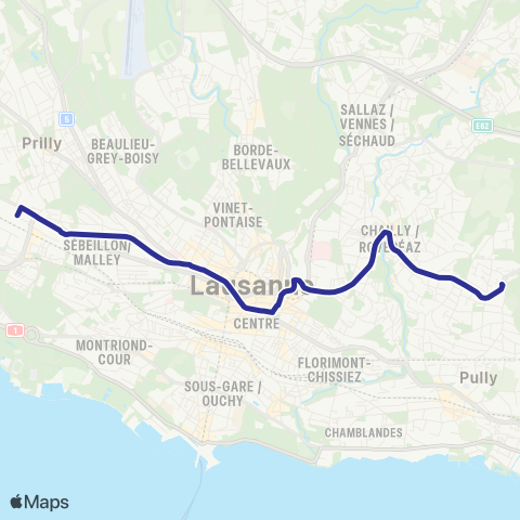 tl - Transports publics lausannois Pully, Val-Vert - Prilly-Malley, gare/aréna map