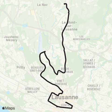 tl - Transports publics lausannois Lausanne, St-François - Le Mont-sur-L., Grand-Mont map