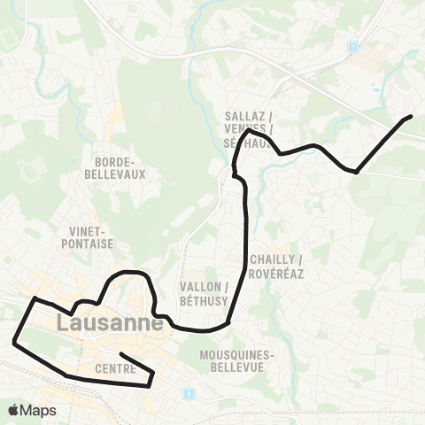 tl - Transports publics lausannois Lausanne, St-François - Lausanne, Praz-Séchaud map