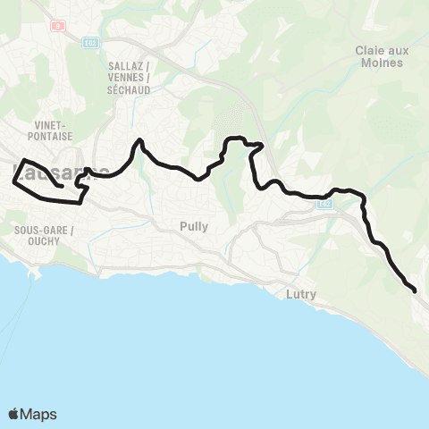tl - Transports publics lausannois Lausanne, St-François - Grandvaux, Pra Grana map