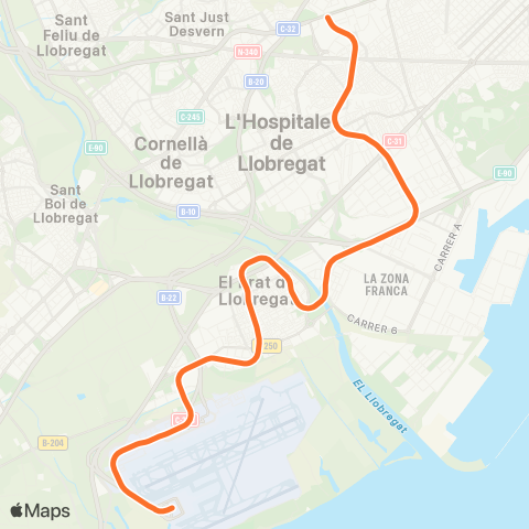 TMB Aeroport T1 - Zona Universitària map