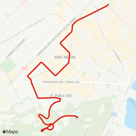 TMB Pl. Urquinaona / Parc de Montjuïc map