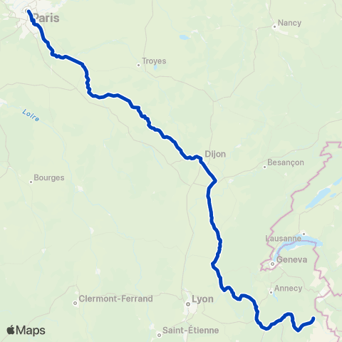 Travelski Night Express Paris Gare d'Austerlitz ↔ Bourg-St-Maurice map